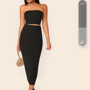 Solid cropped tube top & pencil Midi skirt set